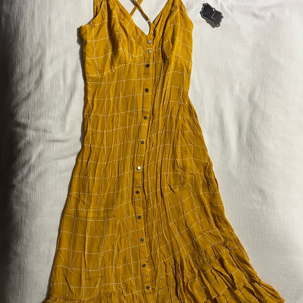Free People Mustard Yellow Button-Front Maxi Dress